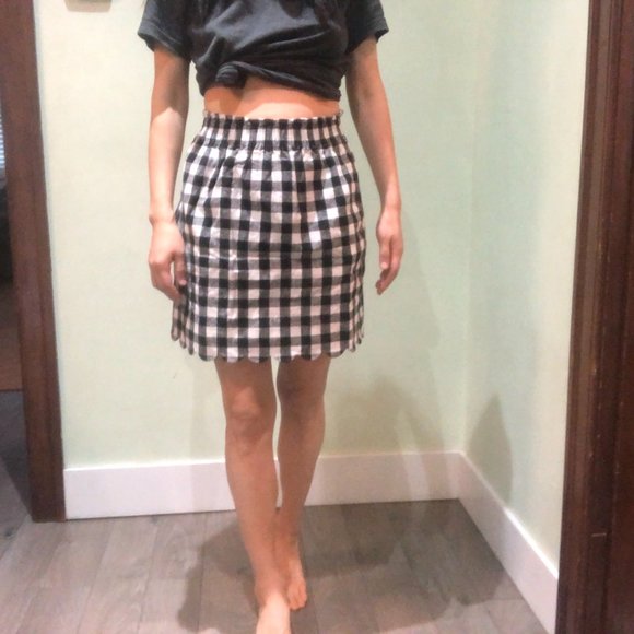 J. Crew Factory Gingham Scalloped Sidewalk Skirt - Picture 1 of 12